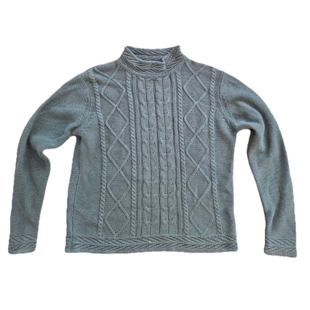 Fred Thomas Cable Knit Sweater Ramie Cotton chunky knit Green Top Small A001053